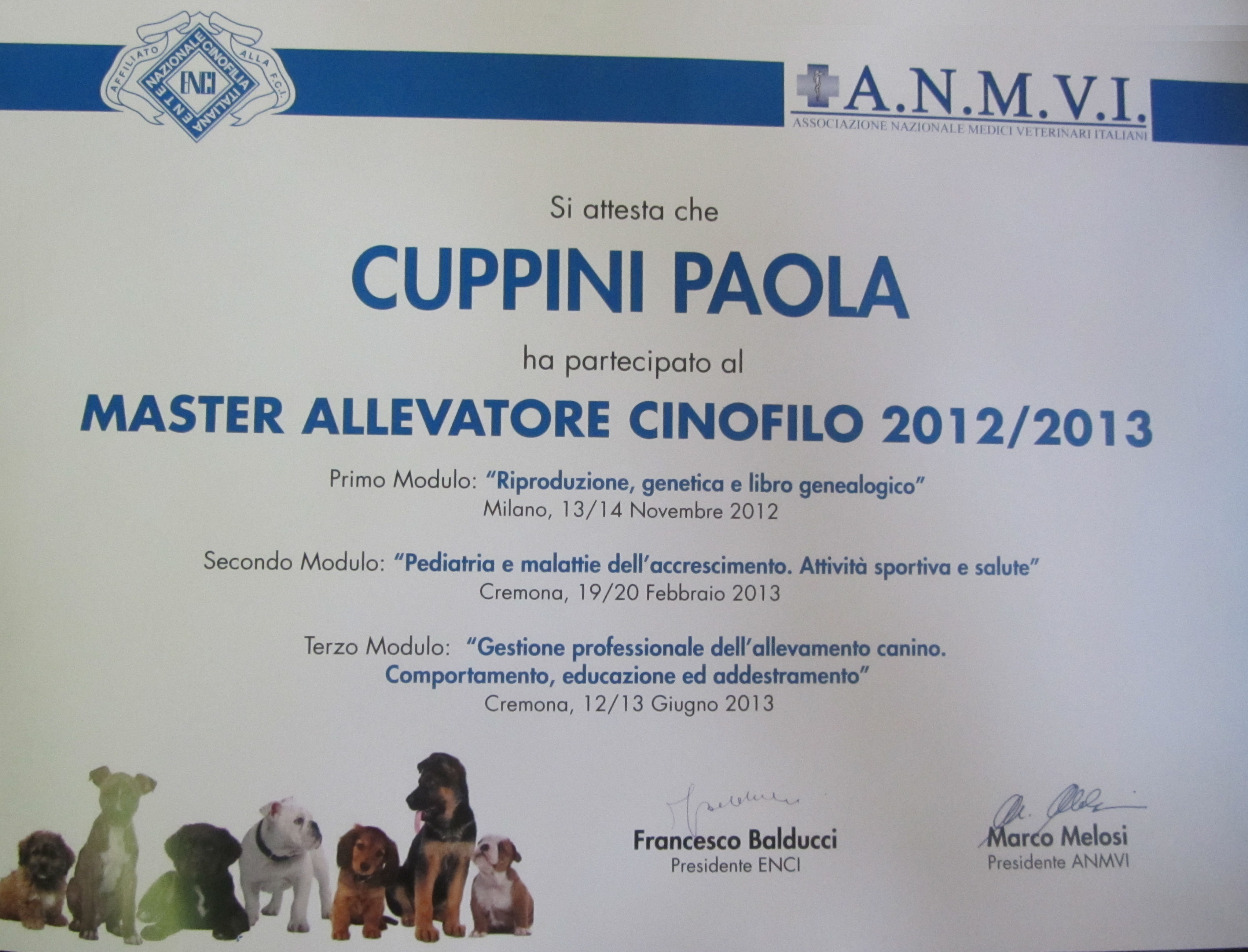 MASTER ALLEVATORE CINOFILO ENCI 2013